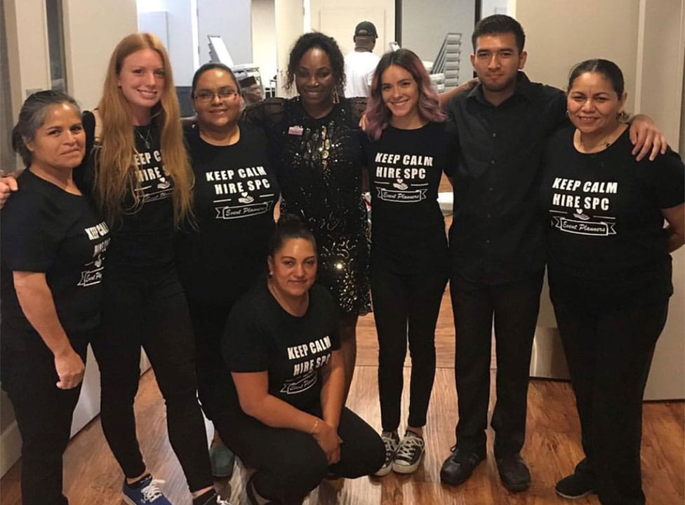 The Magnolia Moss Events team in "Keep Calm Hire Magnolia Moss Events" shirts